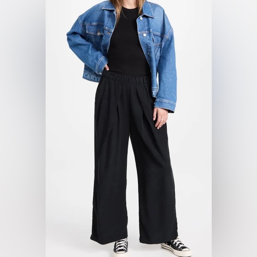 Free People Black Wide-Leg Trousers